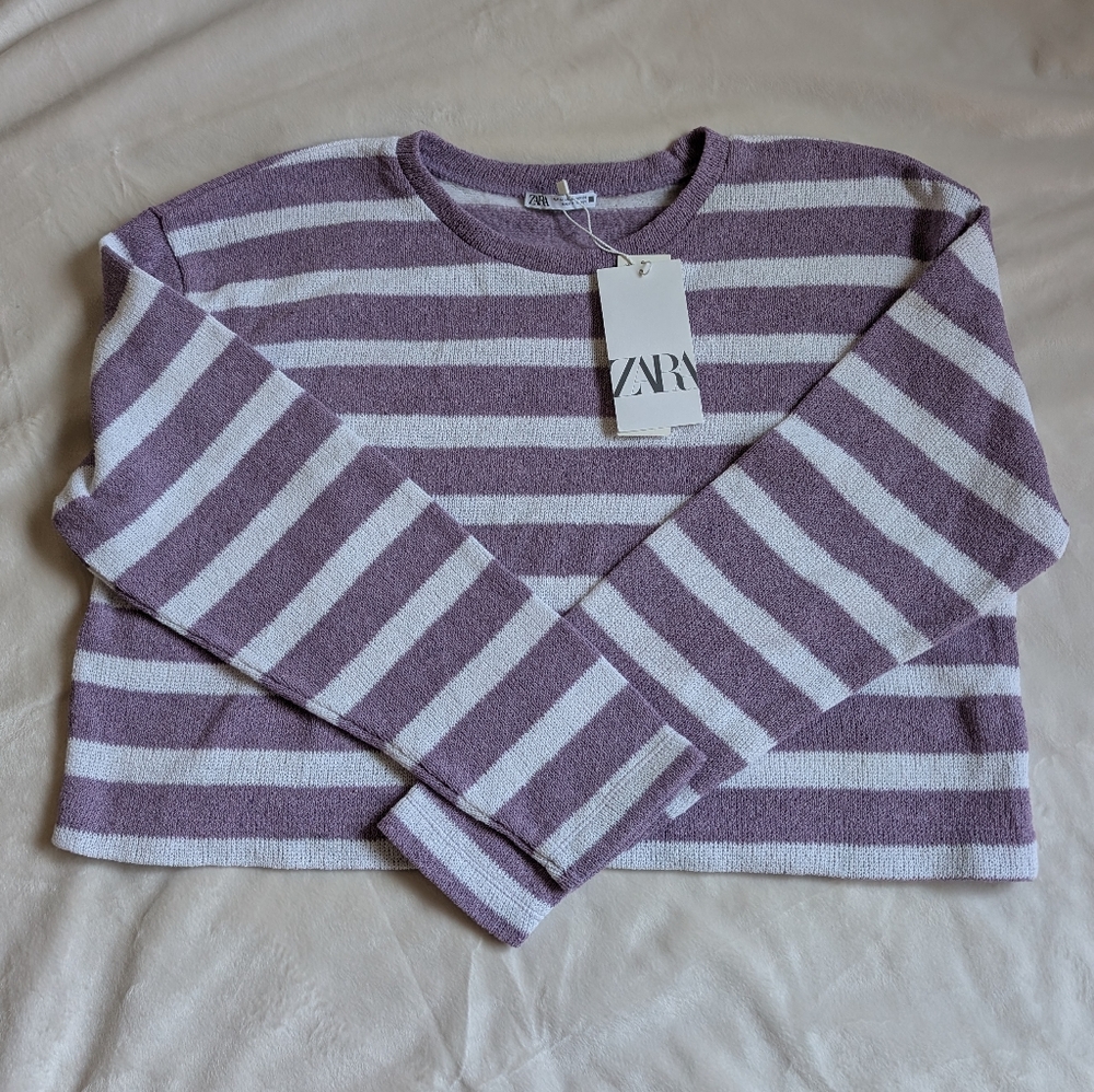 NWT Zara Purple Striped Long Sleeve, Size M